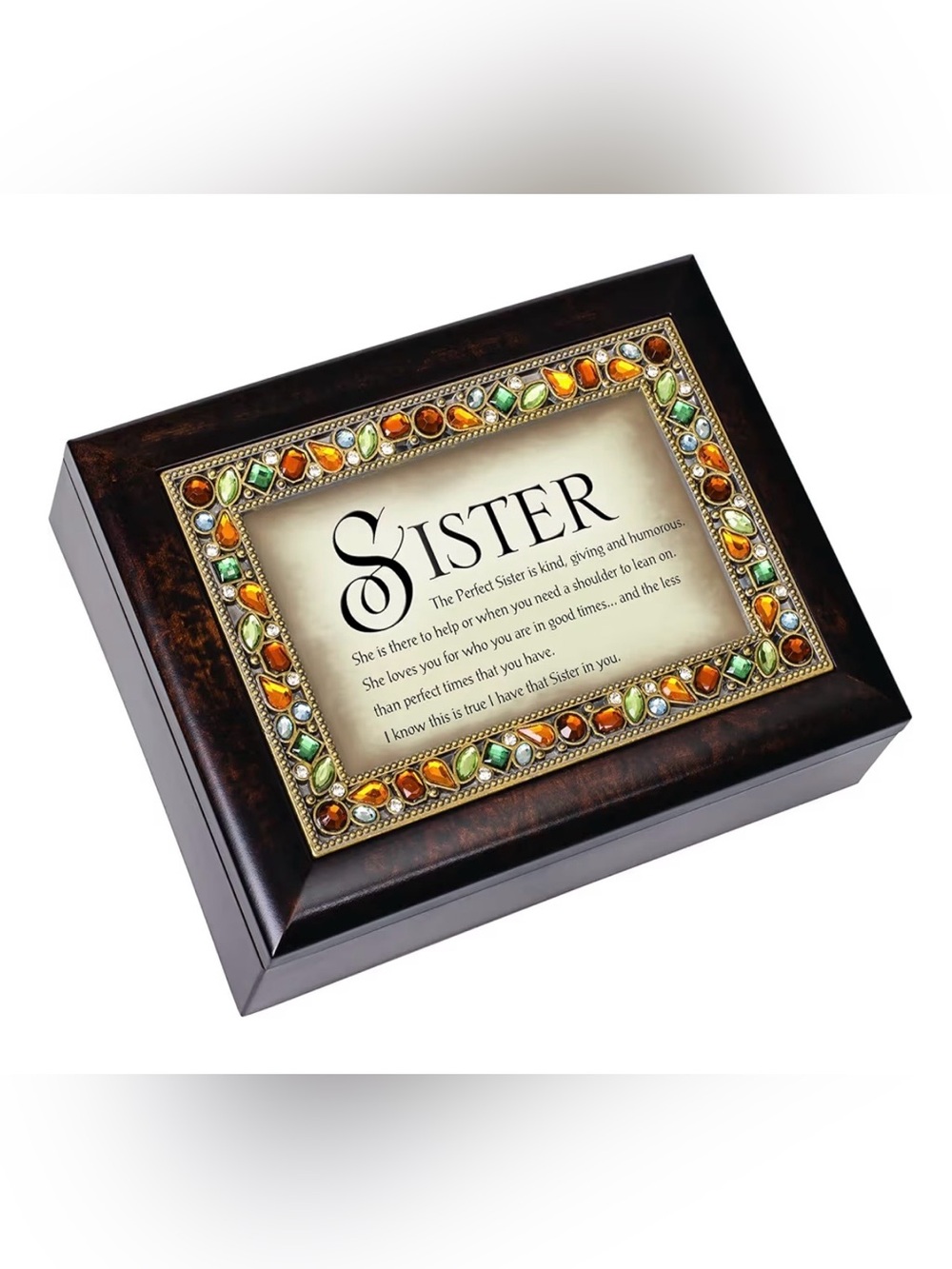 Cottage Garden Sister Amber Earth
Tone Jeweled Music Box Plays Edelweiss, NEW